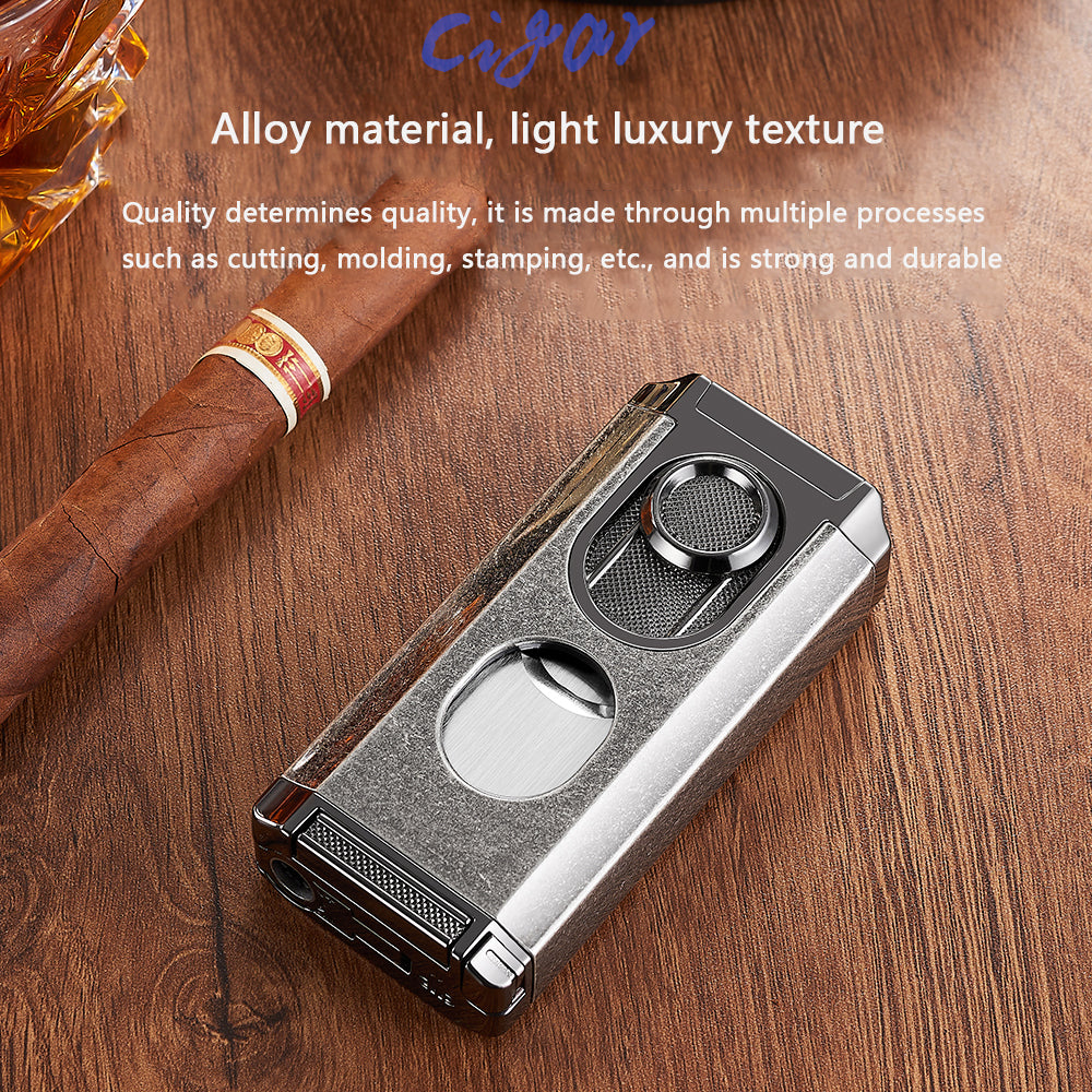 Windproof Triple Torch Lighter Combo - Heavy Duty High-Quality Steel with a Rich Finish with a Guillotine Cigar Cutter