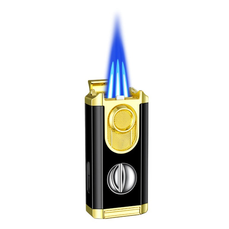 Windproof Triple Torch Combo - Heavy Duty High-Quality Steel with a Rich Finish with a V-Cut Cigar Cutter