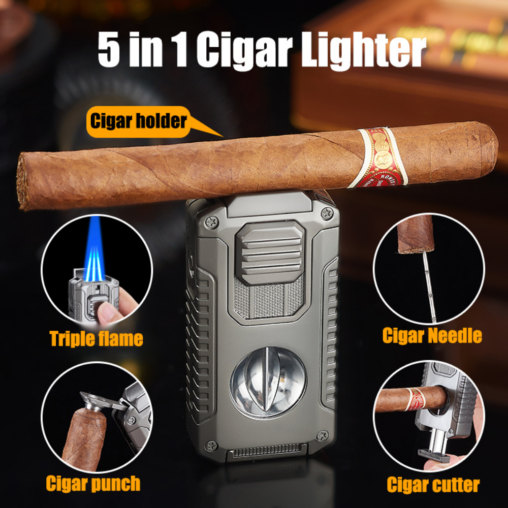 Rugged, Bold and Beautiful 5-in-1 Triple Torch Cigar Lighter