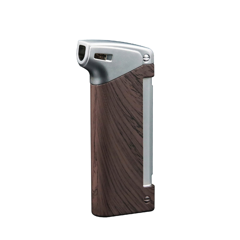 Butane lighter with wooden texture on a white background