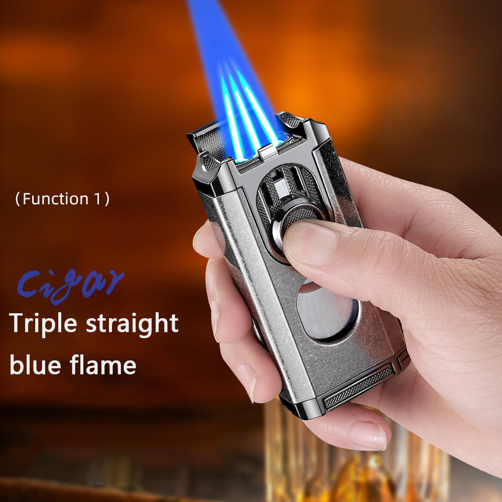 Windproof Triple Torch Lighter Combo - Heavy Duty High-Quality Steel with a Rich Finish with a Guillotine Cigar Cutter