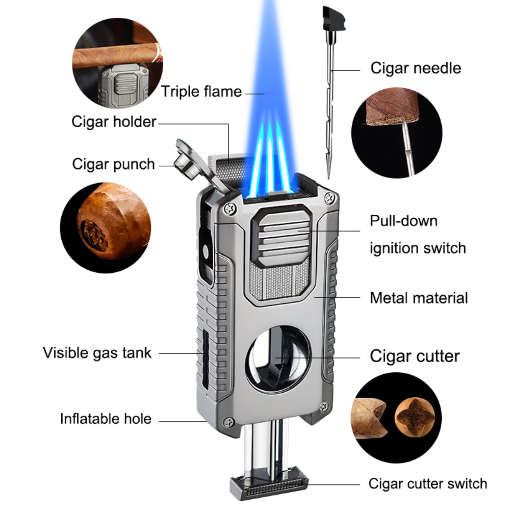 Rugged, Bold and Beautiful 5-in-1 Triple Torch Cigar Lighter