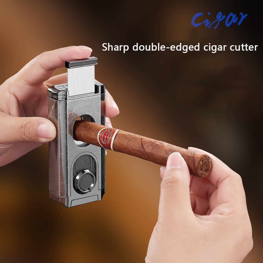 Windproof Triple Torch Lighter Combo - Heavy Duty High-Quality Steel with a Rich Finish with a Guillotine Cigar Cutter