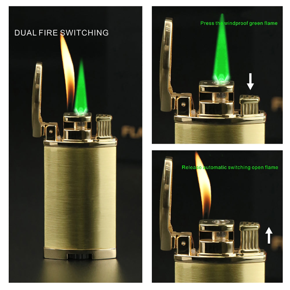 Golden Butane Torch lighter with dual fire switching mechanism