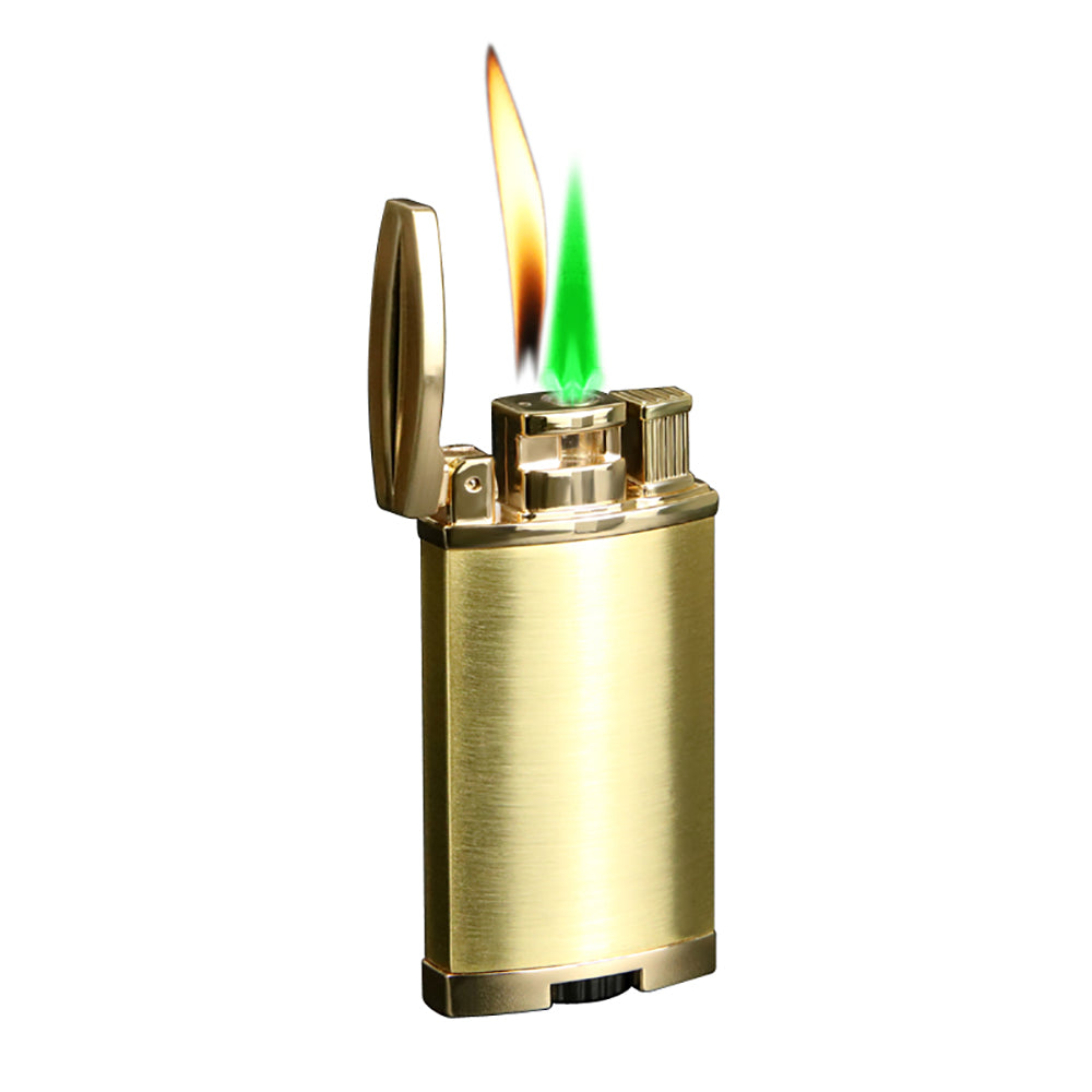 Butane torch and soft flame Gold lighter with a lit flame