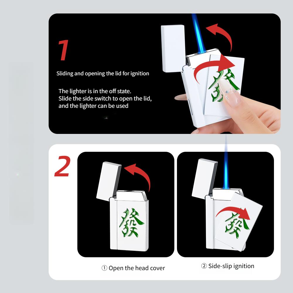 Instructions for using a lighter with text and arrows indicating the steps. Torch Lighter
