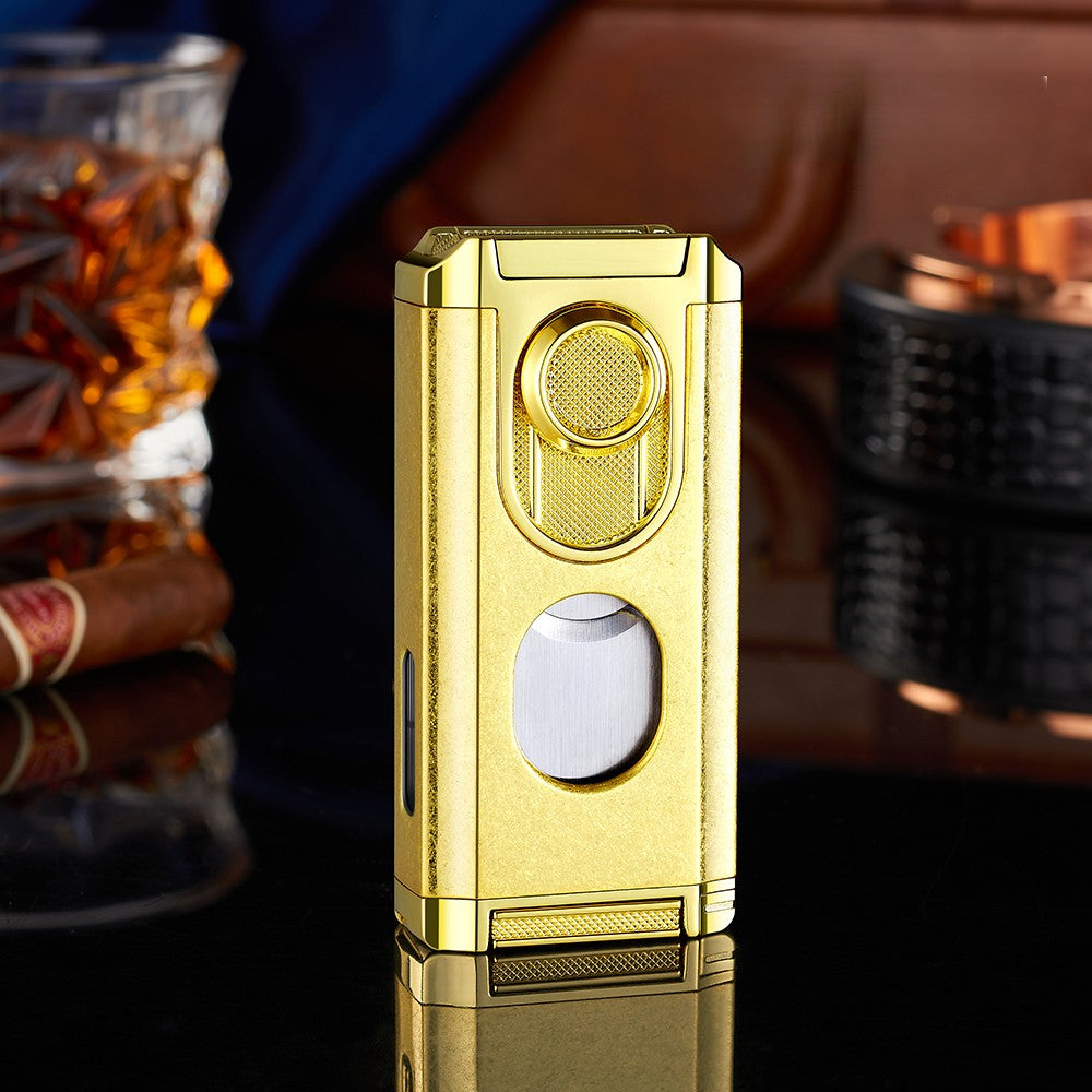 Windproof Triple Torch Lighter Combo - Heavy Duty High-Quality Steel with a Rich Finish with a Guillotine Cigar Cutter