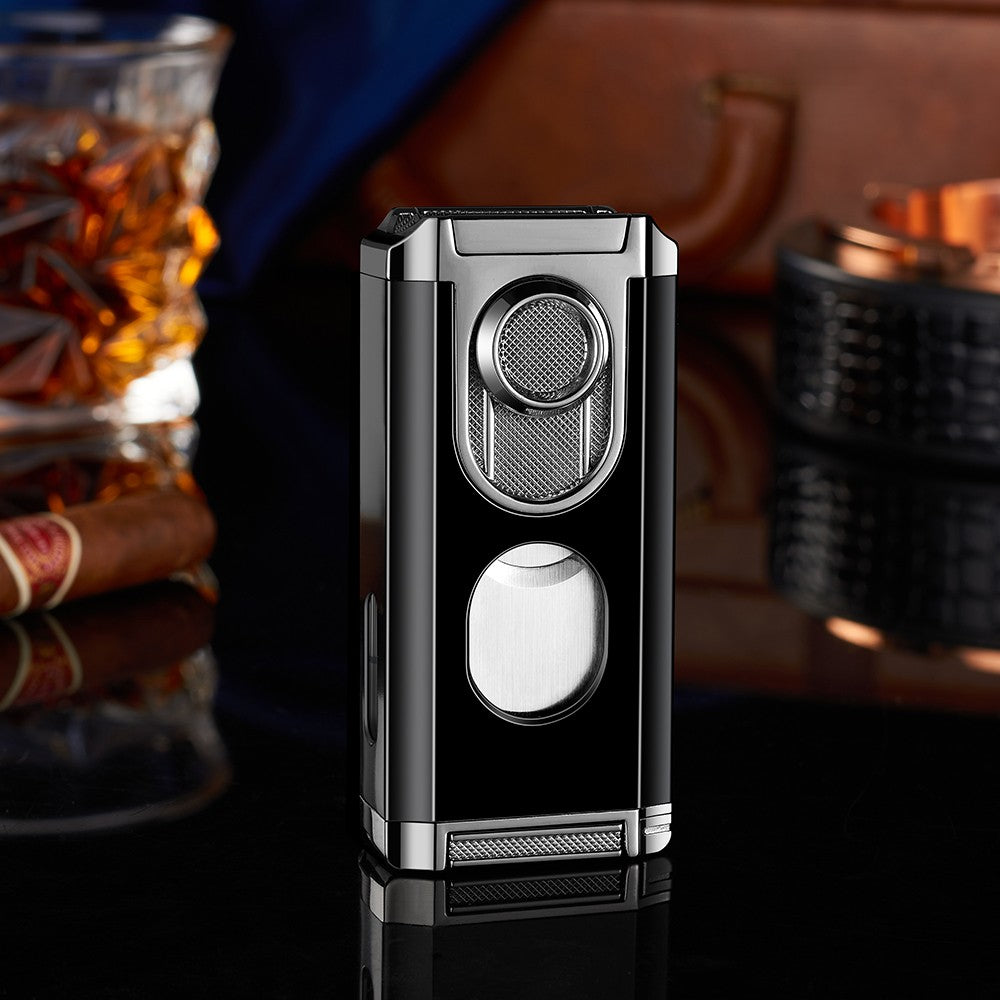 Windproof Triple Torch Lighter Combo - Heavy Duty High-Quality Steel with a Rich Finish with a Guillotine Cigar Cutter