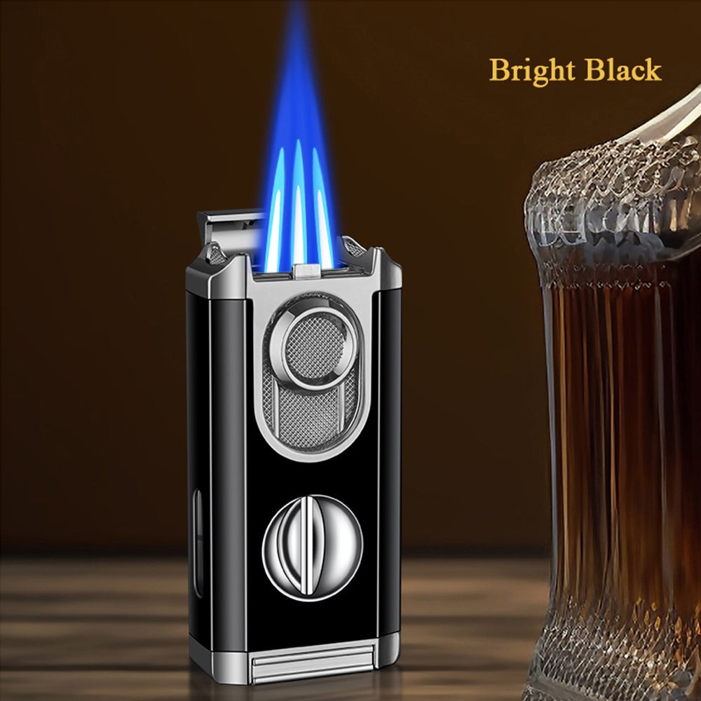 Windproof Triple Torch Combo - Heavy Duty High-Quality Steel with a Rich Finish with a V-Cut Cigar Cutter