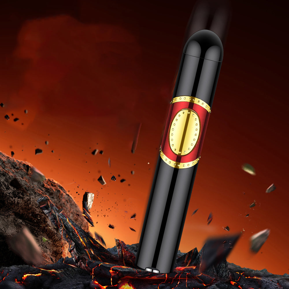 Cigar shaped triple torch lighter with built-in cigar punch and cigar needle black color