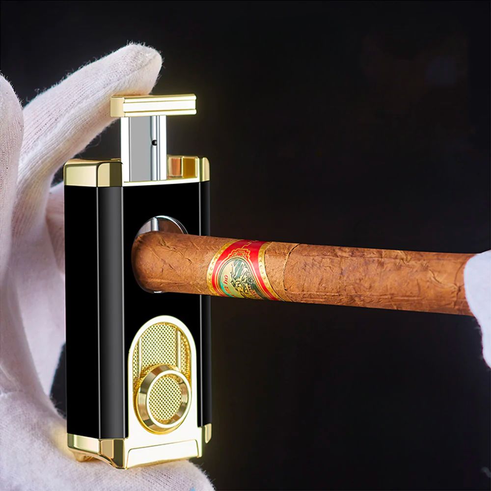WINDPROOF TRIPLE TORCH COMBO - HEAVY DUTY HIGH-QUALITY STEEL WITH A RICH FINISH WITH A V-CUT CIGAR CUTTER