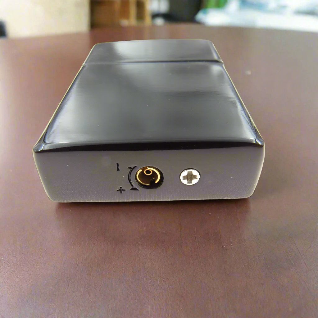 Vintage Metal Butane Soft Flame Lighter, black color, showing adjustable flame