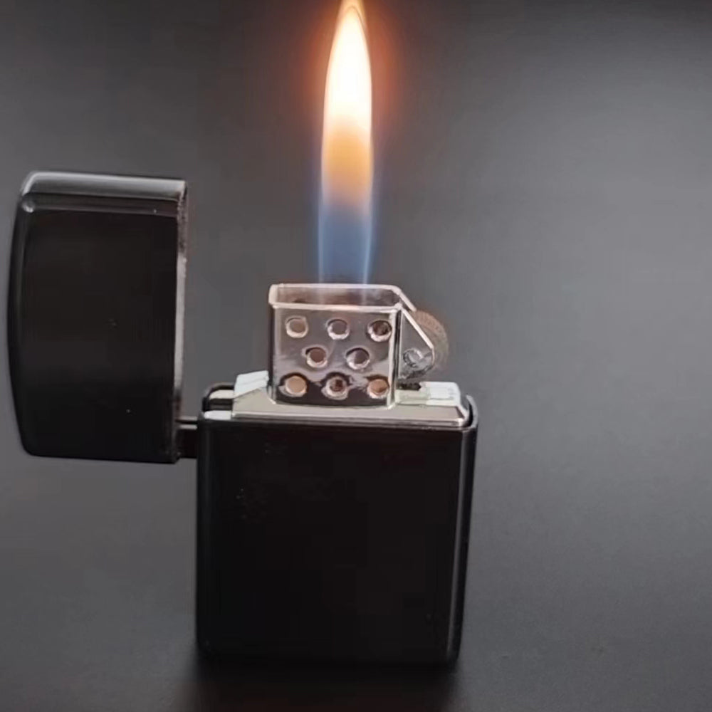 Vintage-Inspired Heavy-Duty Metal Butane Soft Flame Lighter black color