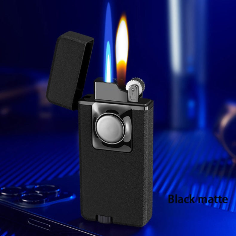 Dual Burner Refillable Butane Soft Flame and Jet Torch Lighter with Round Button