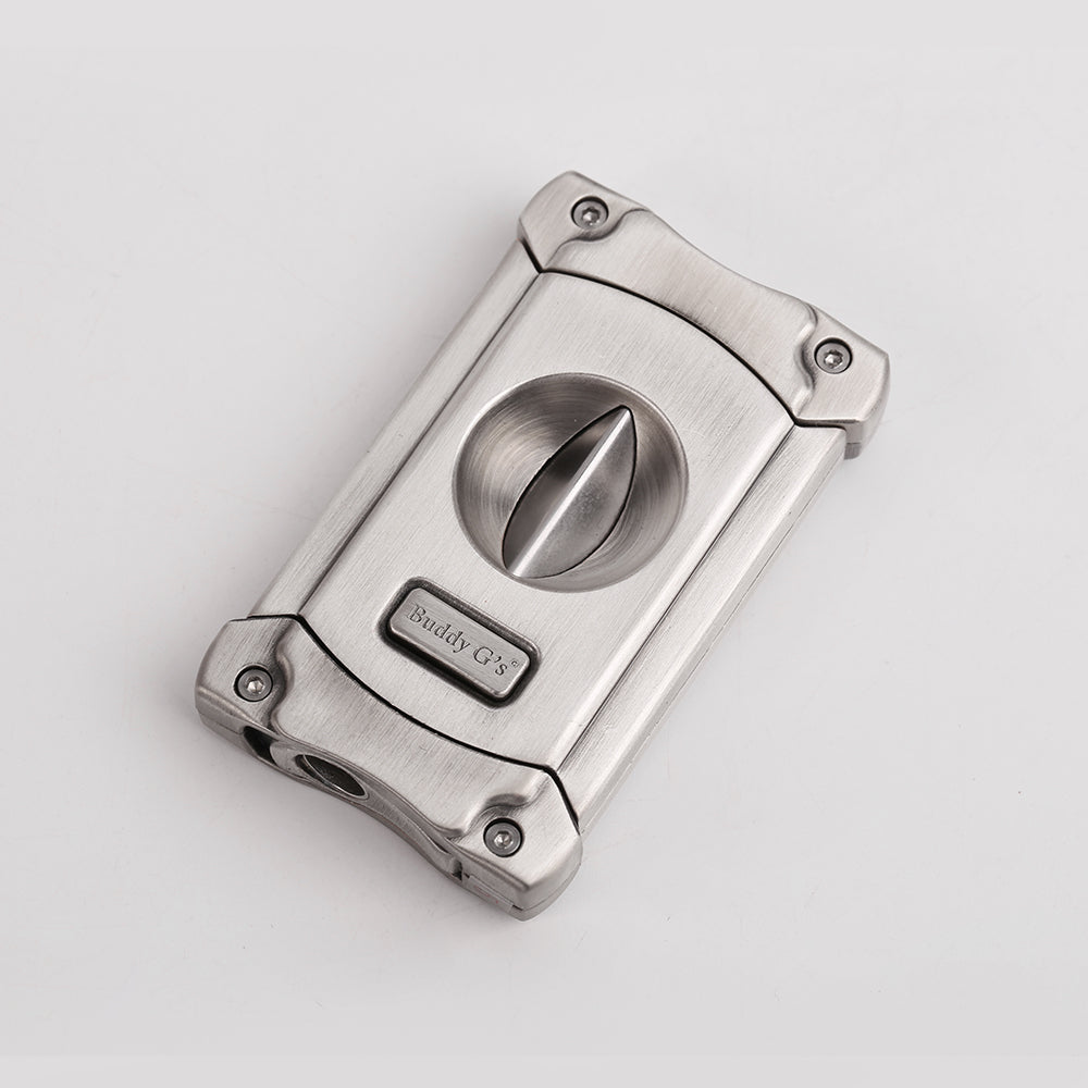 V-Cut Cigar Cutter - High-Quality Steel with a Rich Finish Push-Button V-Cut Buddy G's Cigar Cutter