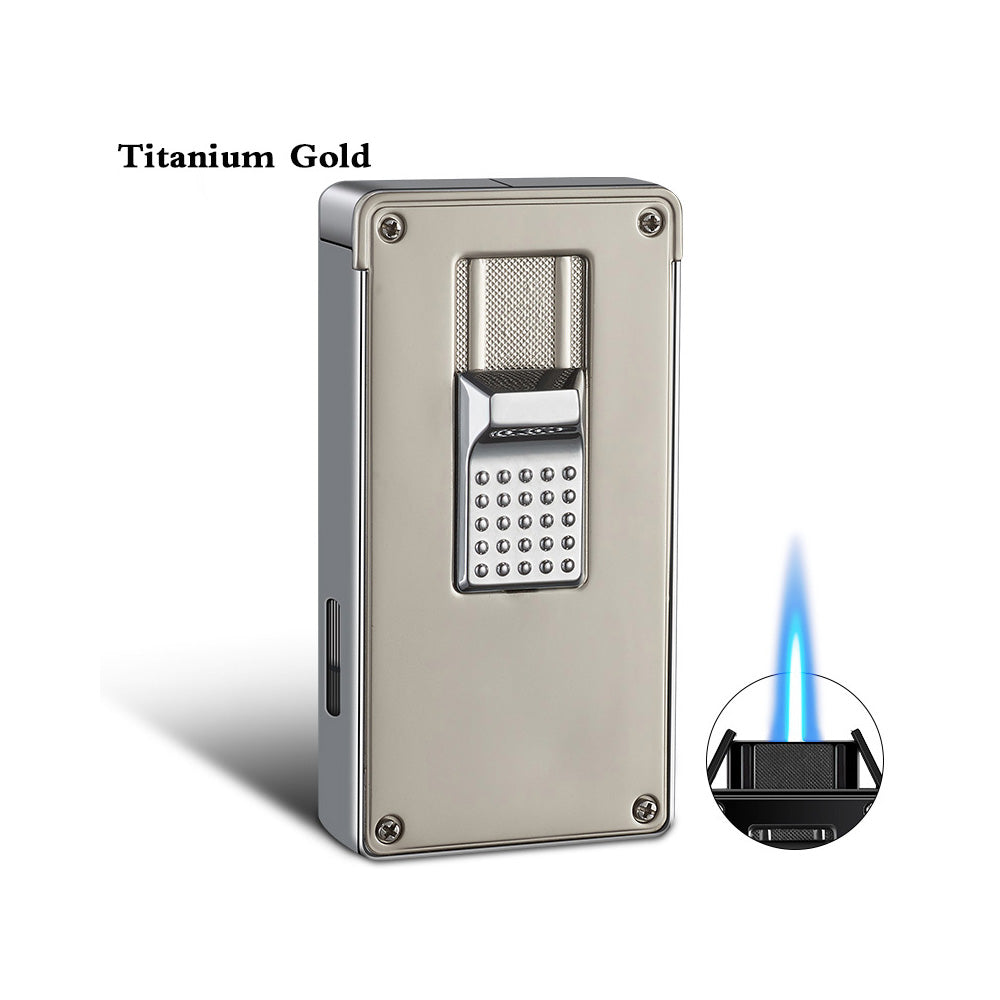 Elegant Vintage Metal Windproof Refillable Butane Torch Lighter with Futuristic Movable Flame Door