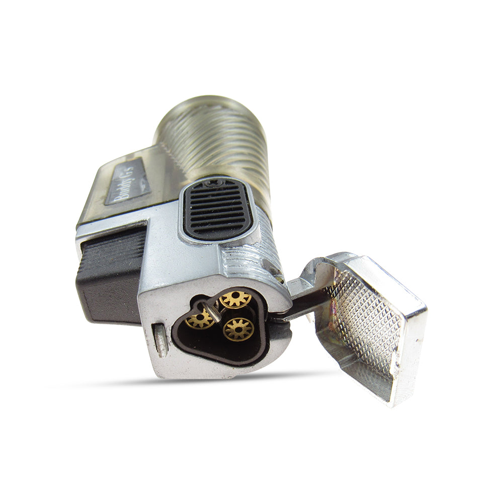 Windproof Triple Burner Refillable Butane Jet Torch - Ribbed See Through Reservoir