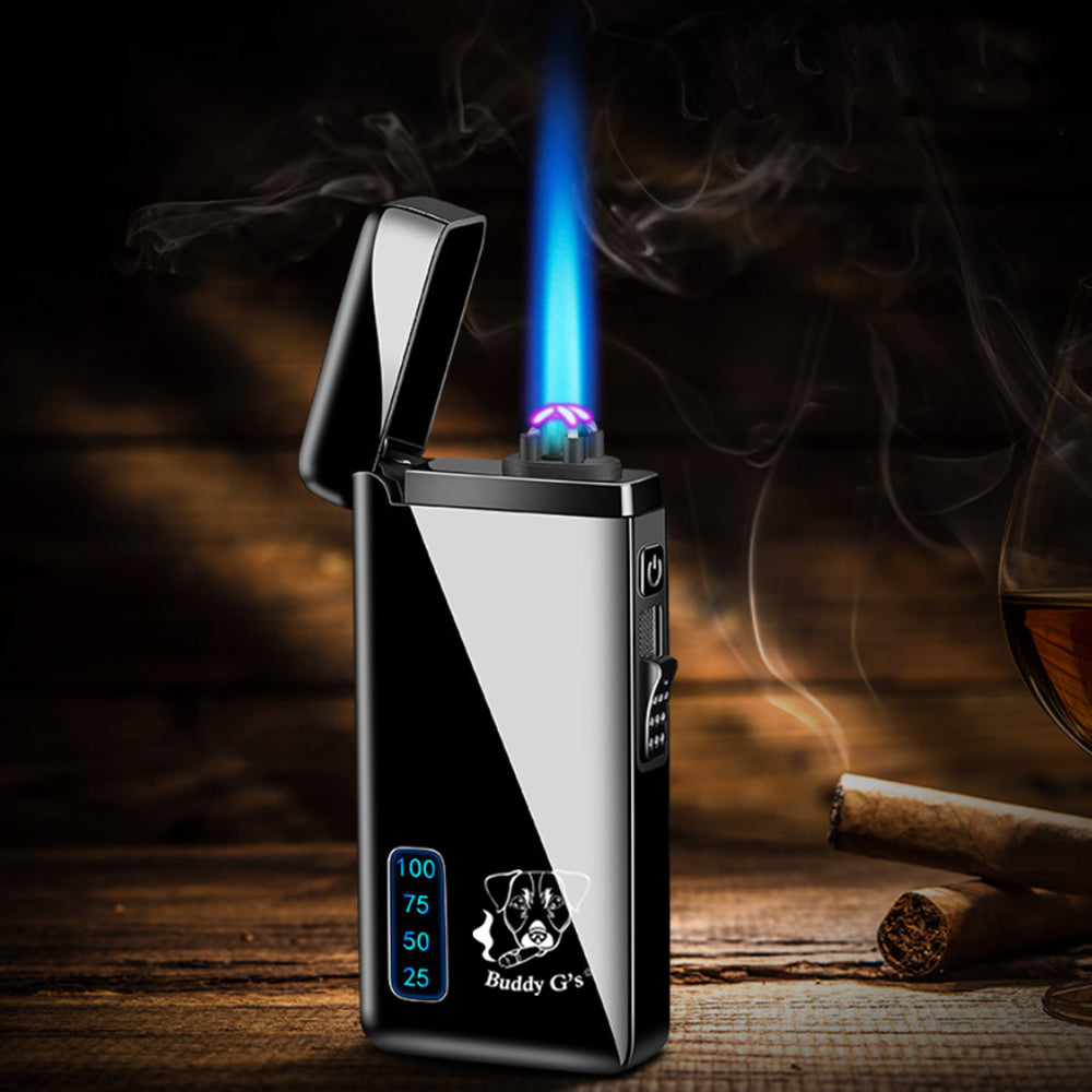 Dual Burner Refillable and adjustable flame Butane and electronic windproof ARC burner, Plasma lighter