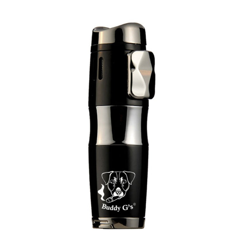 Triple Burner Refillable Butane Jet Torch Lighter - Cigar Holder on Top - Built-in Cigar Punch