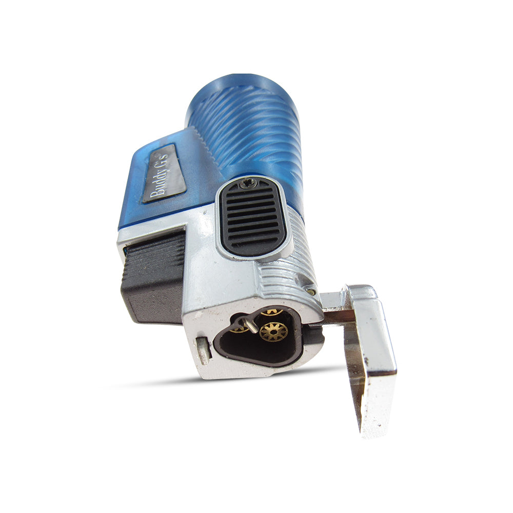 Windproof Triple Burner Refillable Butane Jet Torch - Ribbed See Through Reservoir