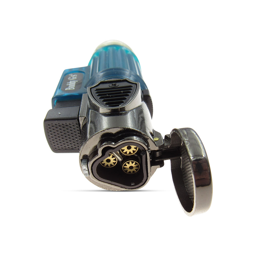 Windproof Triple Burner Refillable Butane Jet Torch - See Through Tank