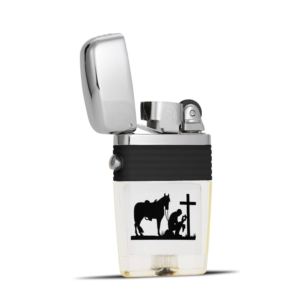 Kneeling Cowboy and His Horse Unique Lighter - Soft Flame Lighter - Crystal Clear Vintage Lighter