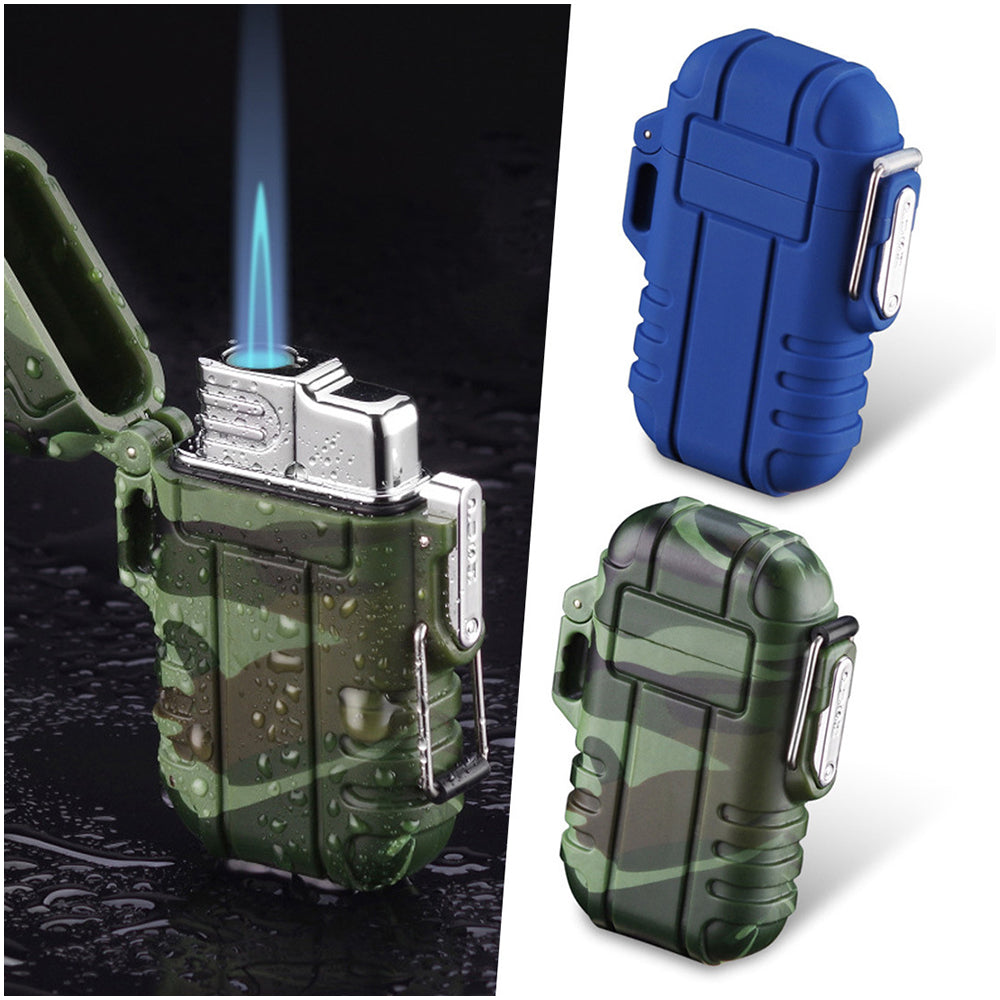 Double Burner Camo, Lighter - Refillable Butane jet Torch Lighter - Rubber Casing Waterproof lighter