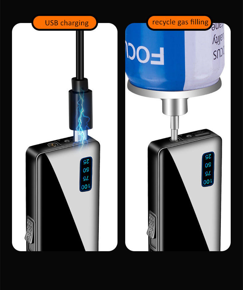 Dual Burner Refillable and adjustable flame Butane and electronic windproof ARC burner, Plasma lighter