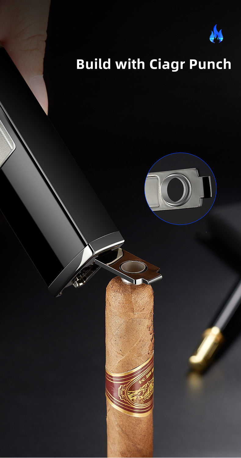 Double Burner Refillable Butane Windproof Double Jet Torch Lighter with a cigar punch