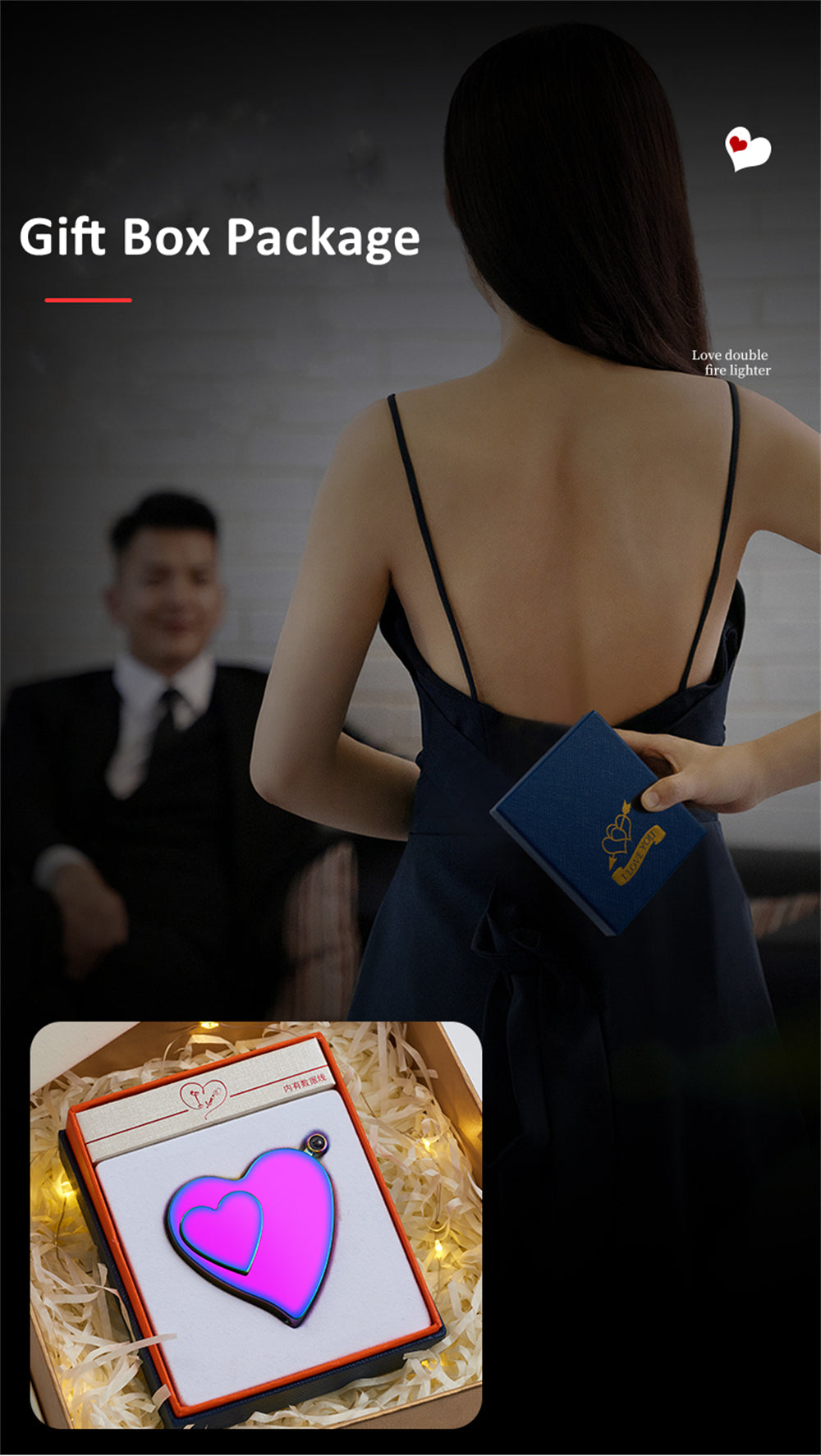 Dual Burner Butane Refillable Jet Torch and ARC Electronic Heart-shaped Gift box pink Lighter