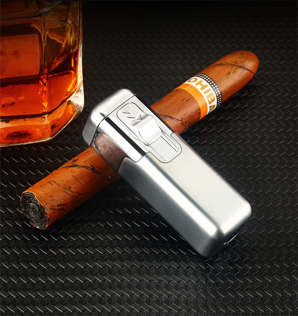 Shiny Metal Windproof 4 Burner Refillable Butane Jet Torch Lighter