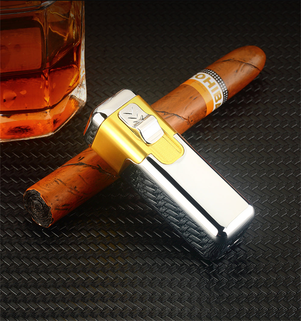 Shiny Metal Windproof 4 Burner Refillable Butane Jet Torch Lighter