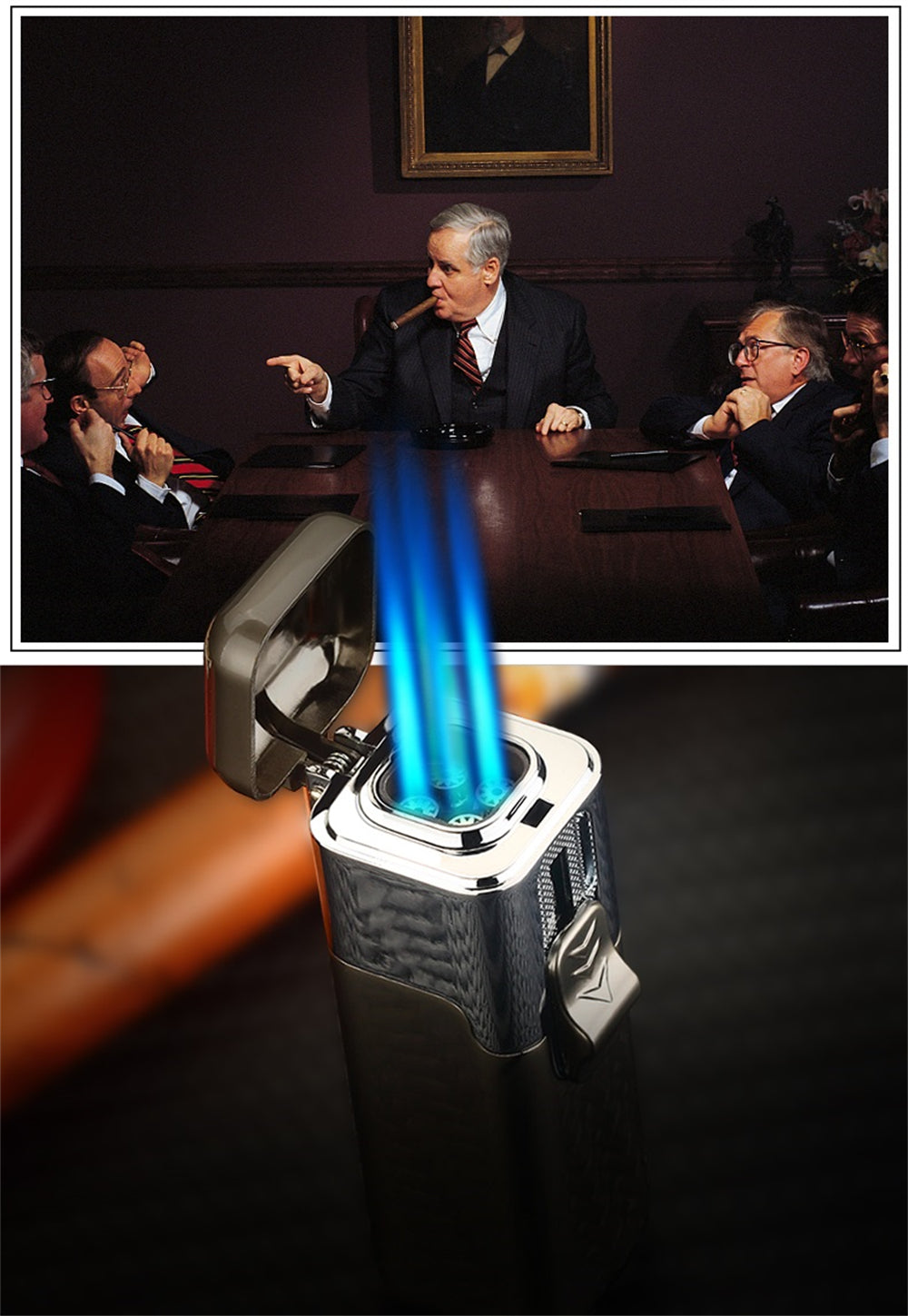 Shiny Metal Windproof 4 Burner Refillable Butane Jet Torch Lighter