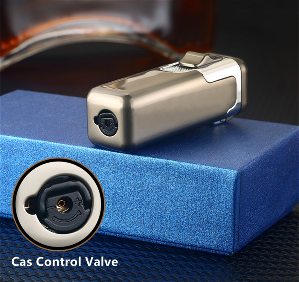 Shiny Metal Windproof 4 Burner Refillable Butane Jet Torch Lighter