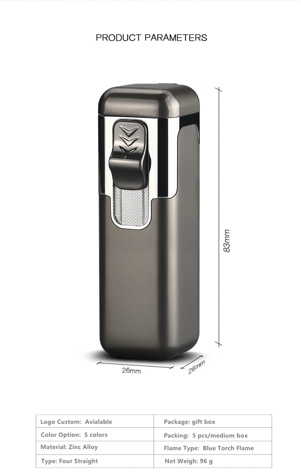 Shiny Metal Windproof 4 Burner Refillable Butane Jet Torch Lighter