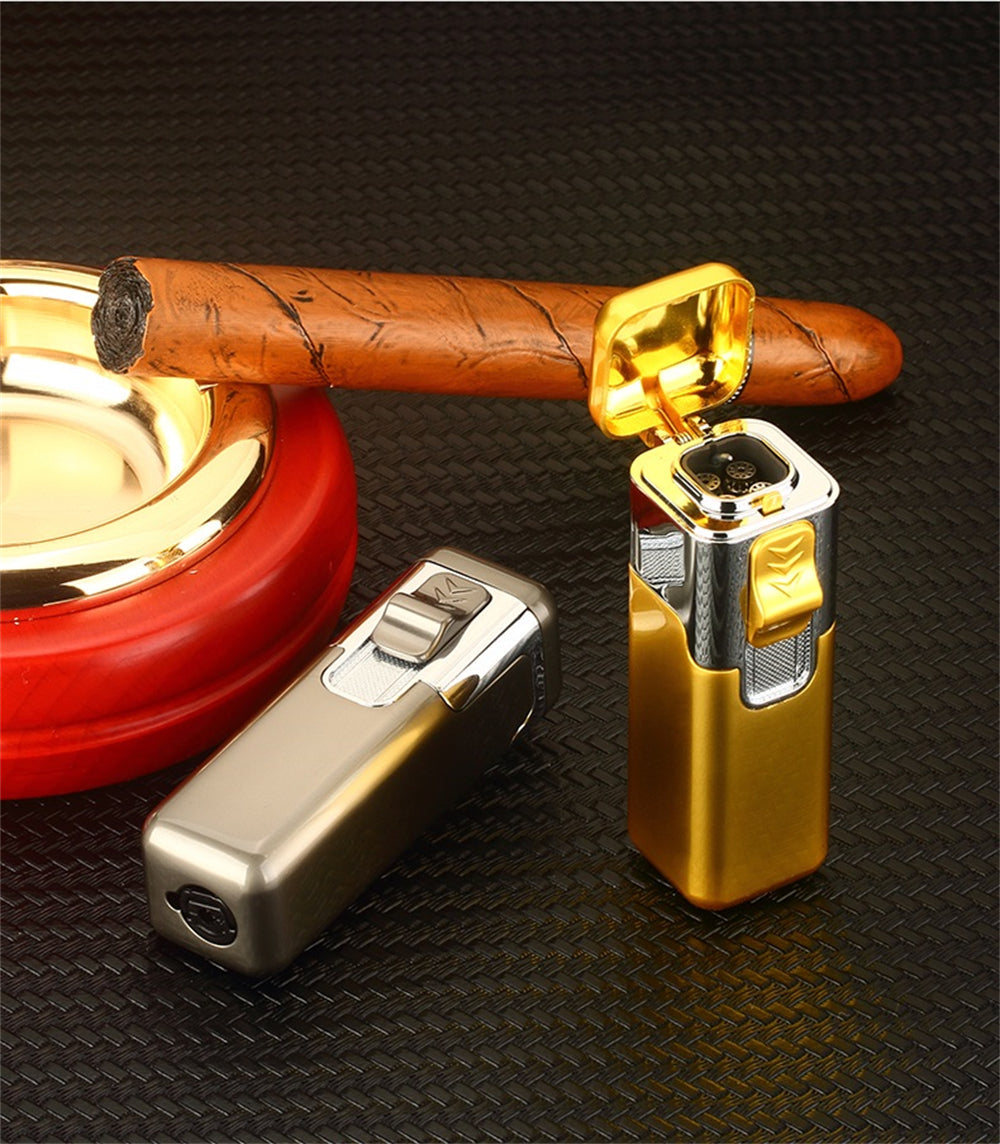 Shiny Metal Windproof 4 Burner Refillable Butane Jet Torch Lighter