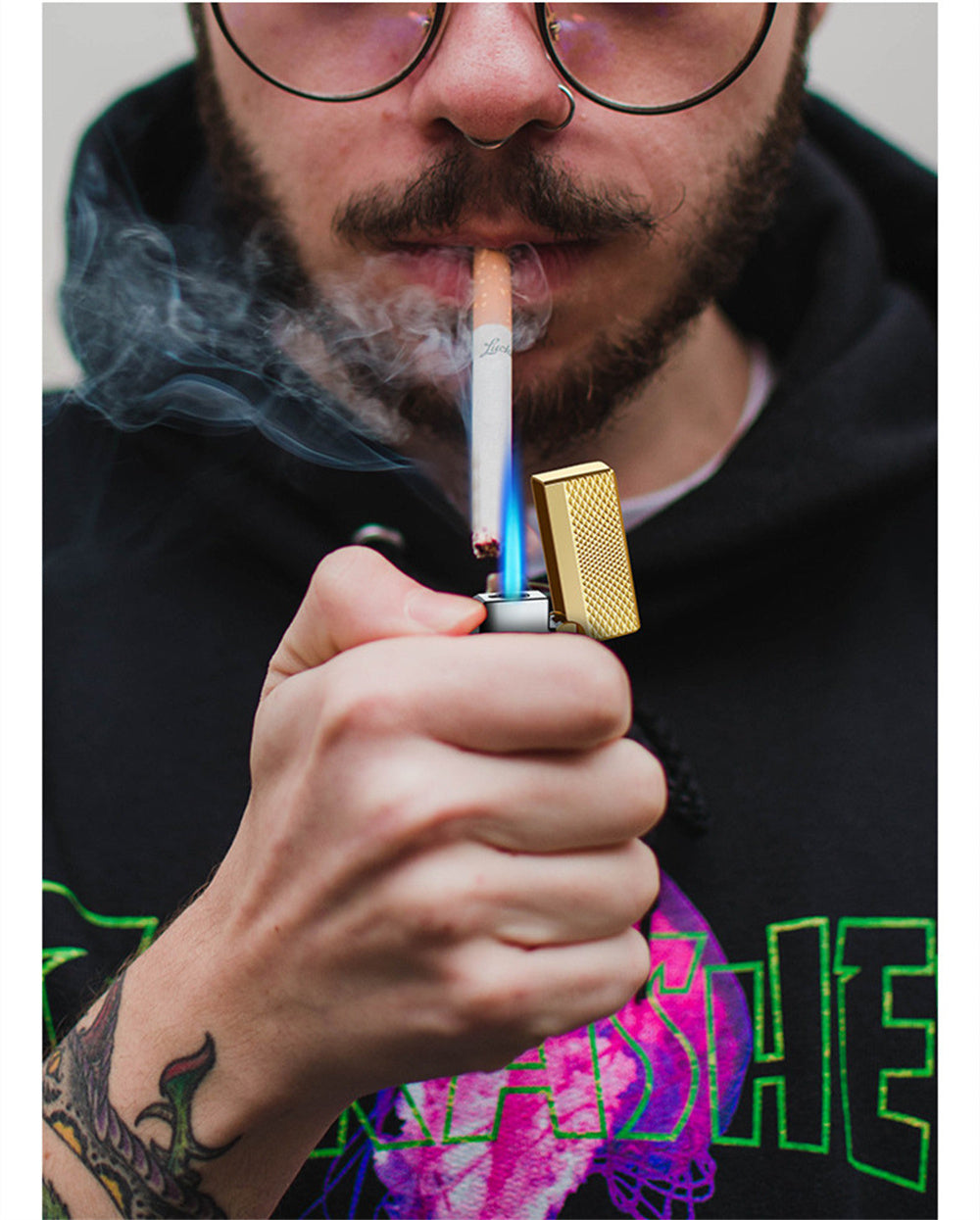 Vintage Metal Windproof Torch Lighter - Refillable Butane Golden and Silver Torch Lighters