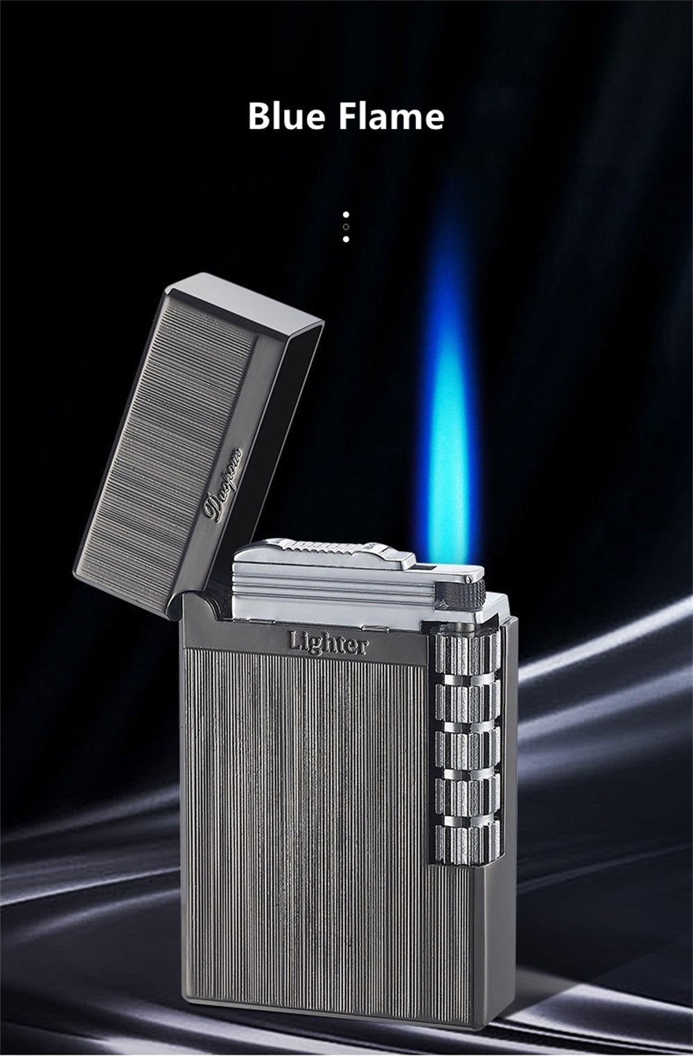 Vintage Metal Butane Torch Lighter with a Side-Mounted Stylish Flint Striker Wheel