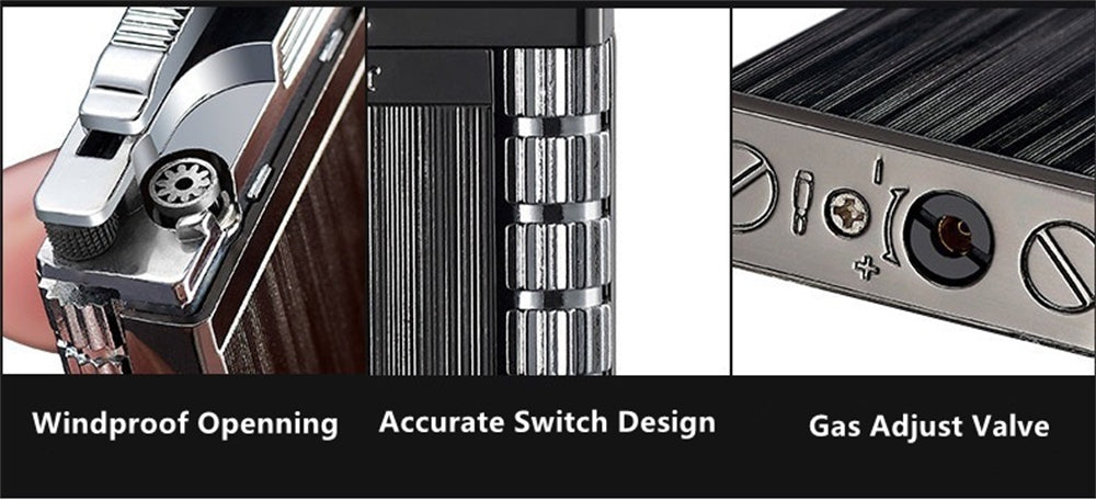 Vintage Metal Butane Torch Lighter with a Side-Mounted Stylish Flint Striker Wheel