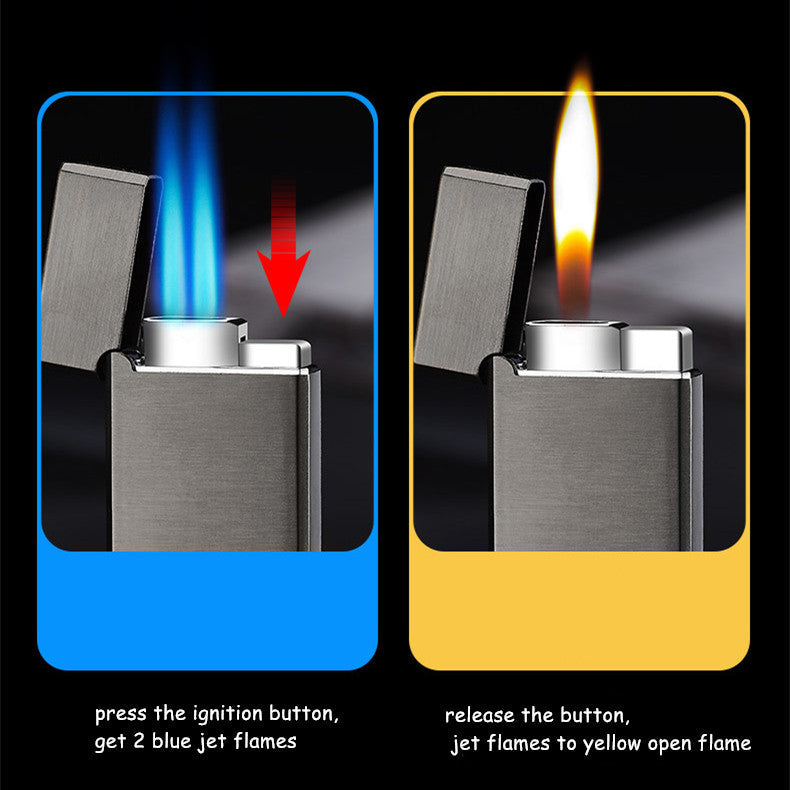 Dual Burner Refillable Butane Lighter - Soft Flame and Jet Torch Lighter