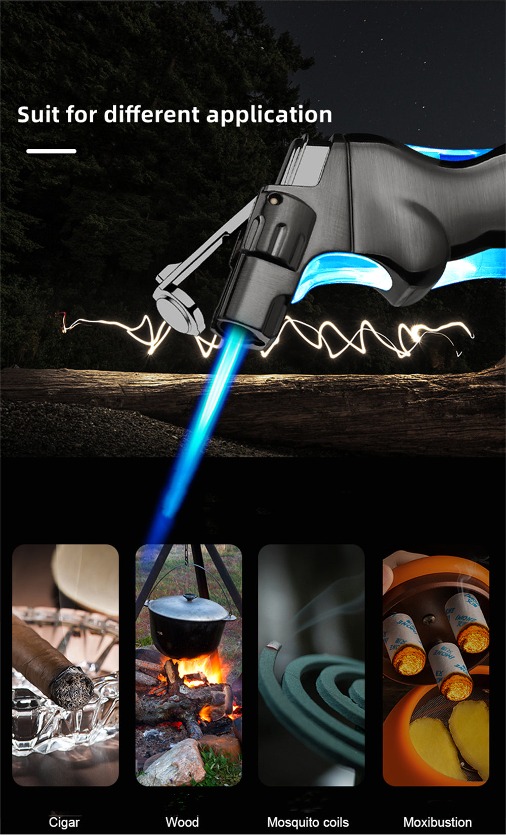 Metal Revolver Handgun Windproof Refillable Butane Torch Lighter with a Sexy Erotic Nude Lady