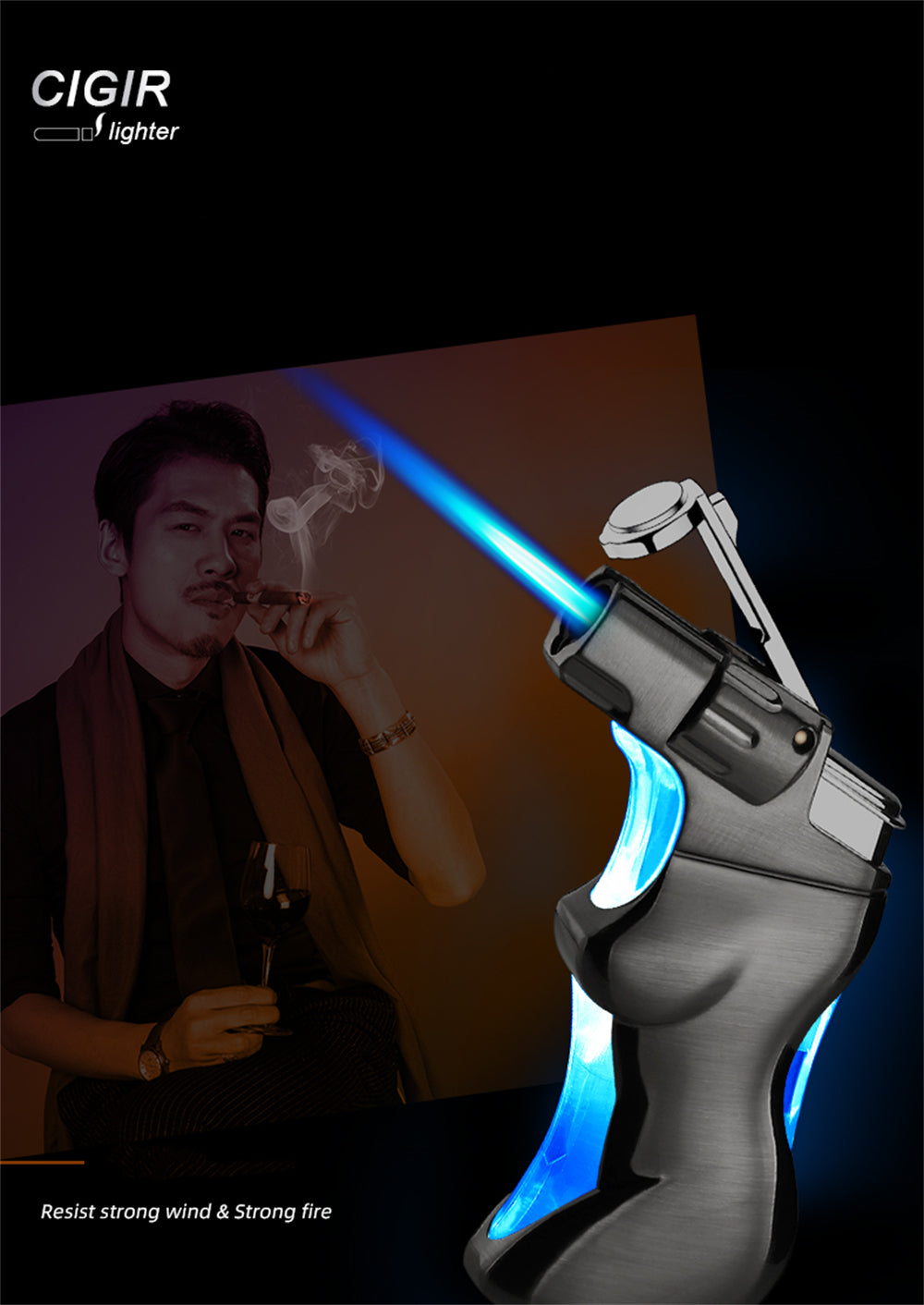 Metal Revolver Handgun Windproof Refillable Butane Torch Lighter with a Sexy Erotic Nude Lady