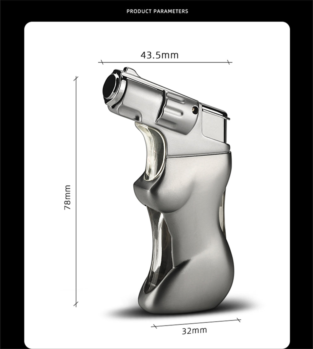 Metal Revolver Handgun Windproof Refillable Butane Torch Lighter with a Sexy Erotic Nude Lady