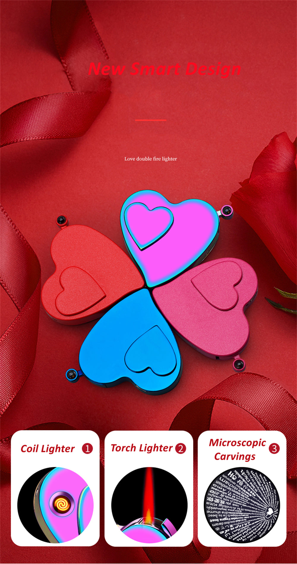 Dual Burner Butane Refillable Jet Torch and ARC Electronic Heart-shaped Lighter