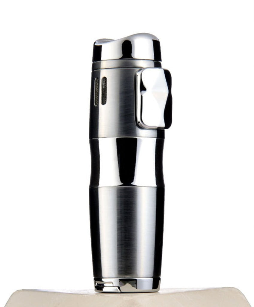 Triple Burner Refillable Butane Jet Torch Lighter - Cigar Holder on Top - Built-in Cigar Punch