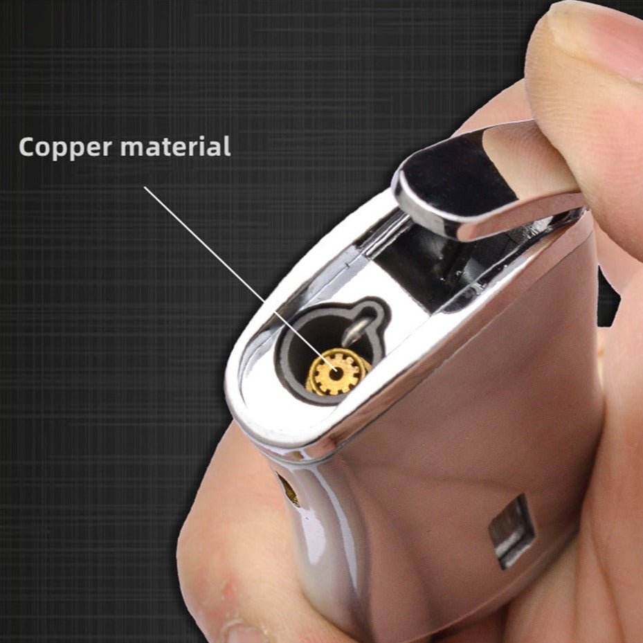 Elegant Push-button Ignition Vintage Metal Windproof Refillable Butane Torch Lighter with Fuel-level Viewing WIndow