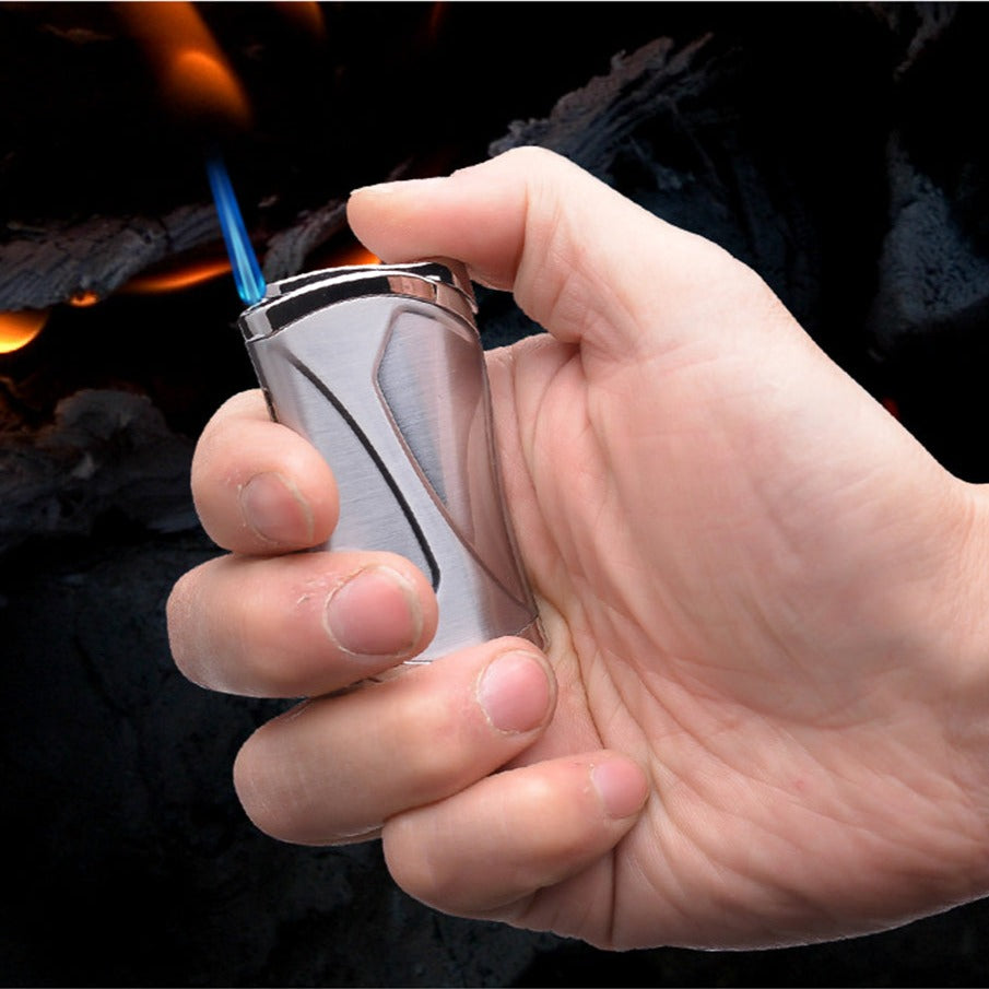 Elegant Push-button Ignition Vintage Metal Windproof Refillable Butane Torch Lighter with Fuel-level Viewing WIndow