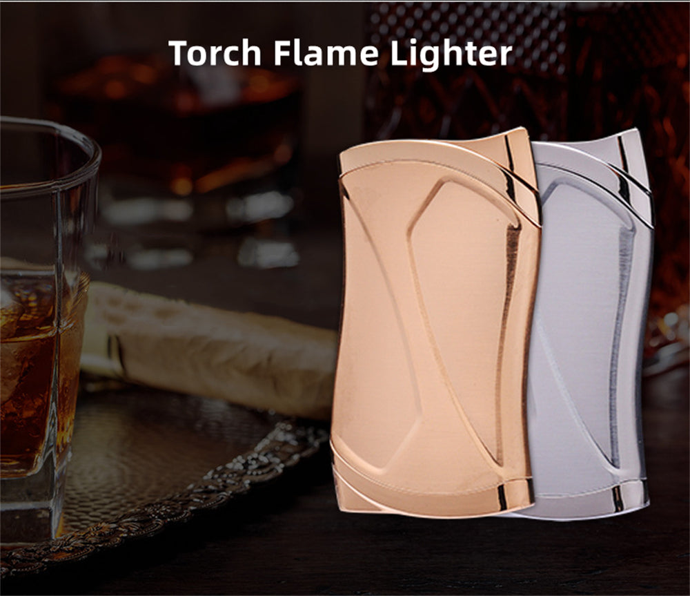 Elegant Push-button Ignition Vintage Metal Windproof Refillable Butane Torch Lighter with Fuel-level Viewing WIndow