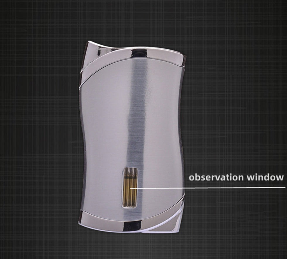 Elegant Push-button Ignition Vintage Metal Windproof Refillable Butane Torch Lighter with Fuel-level Viewing WIndow