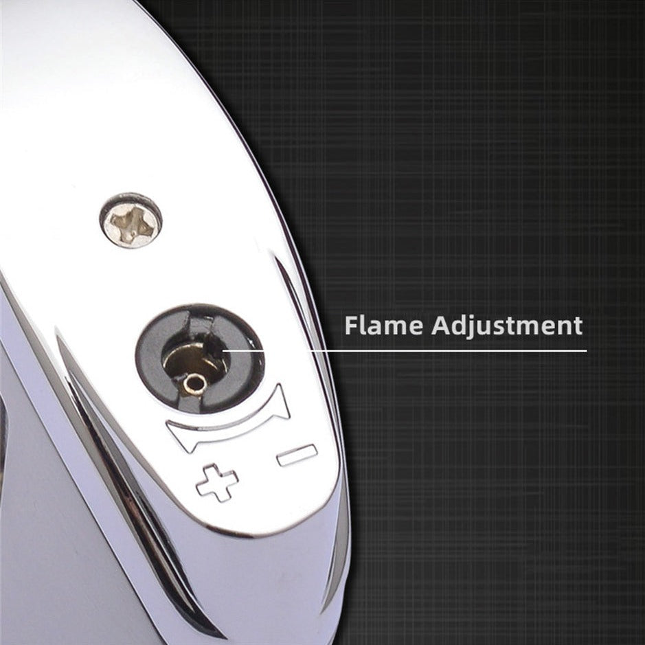 Elegant Push-button Ignition Vintage Metal Windproof Refillable Butane Torch Lighter with Fuel-level Viewing WIndow